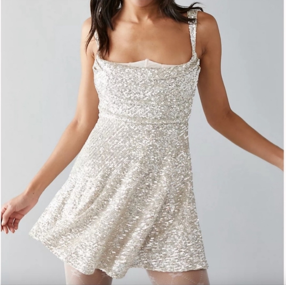 For Love And Lemons Sparkling Silver Mini Dress